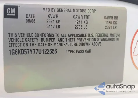 2007 Cadillac Dts Luxury Ii from USA, damaged, VIN 1G6KD57Y77U122656